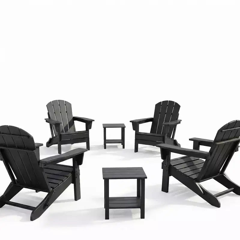 Folding Adirondack Chairs Set of 4 with 2 Side Tables, Modern Outdoor HDPE Chairs for Patio, Deck Balcony Backyard Lawn