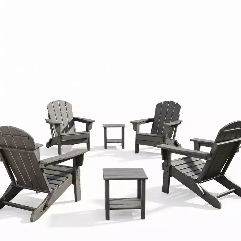 Ensemble de 4 chaises Adirondack pliantes avec 2 tables d'appoint, chaises d'extérieur modernes en HDPE pour patio, terrasse, balcon, jardin