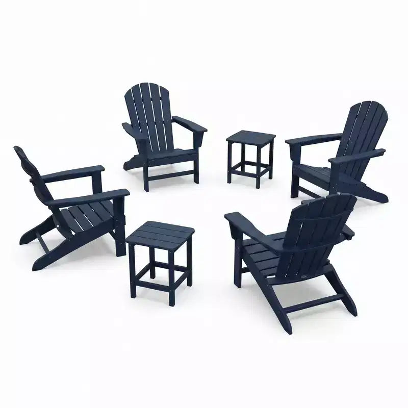 Ensemble de 4 chaises Adirondack pliantes avec 2 tables d'appoint, chaises d'extérieur modernes en HDPE pour patio, terrasse, balcon, jardin