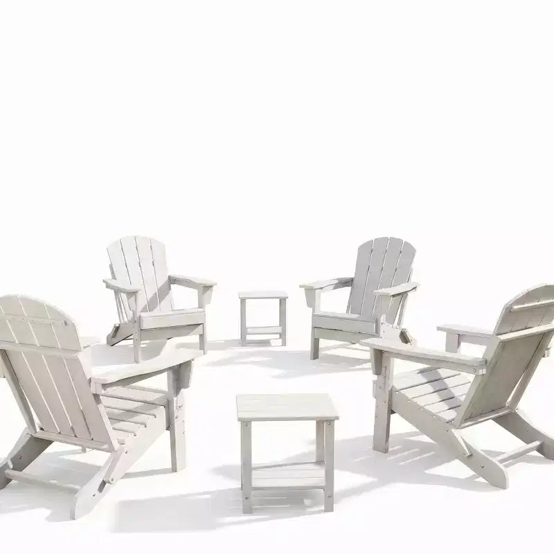 Ensemble de 4 chaises Adirondack pliantes avec 2 tables d'appoint, chaises d'extérieur modernes en HDPE pour patio, terrasse, balcon, jardin