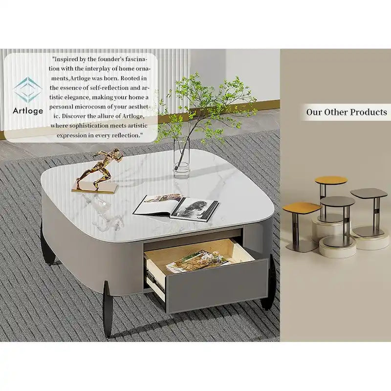 Tavolino da caffè quadrato moderno con 2 cassetti, tavolino laterale bianco Mecha Styling da 80 cm (tavoli grandi/piccoli venduti separatamente)