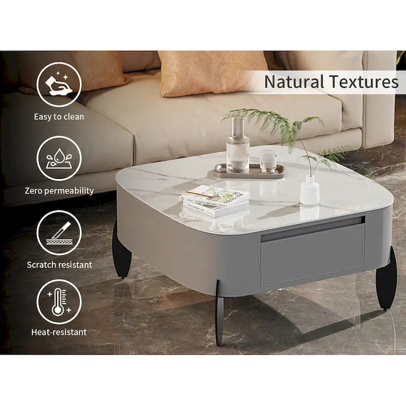 Tavolino da caffè quadrato moderno con 2 cassetti, tavolino laterale bianco Mecha Styling da 80 cm (tavoli grandi/piccoli venduti separatamente)