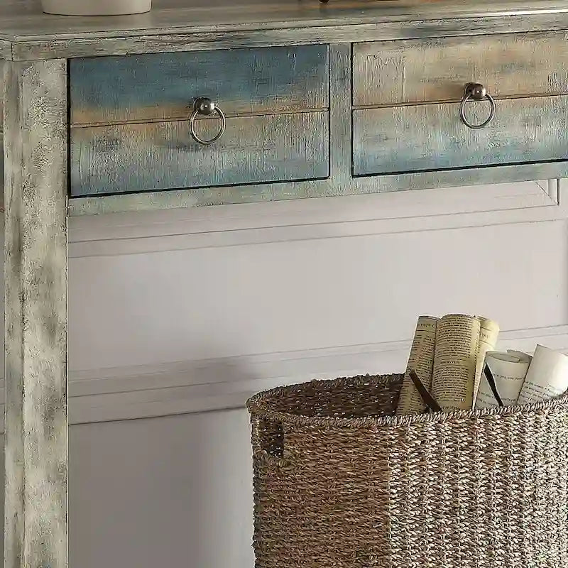 Console a 3 cassetti grigio antico e verde acqua