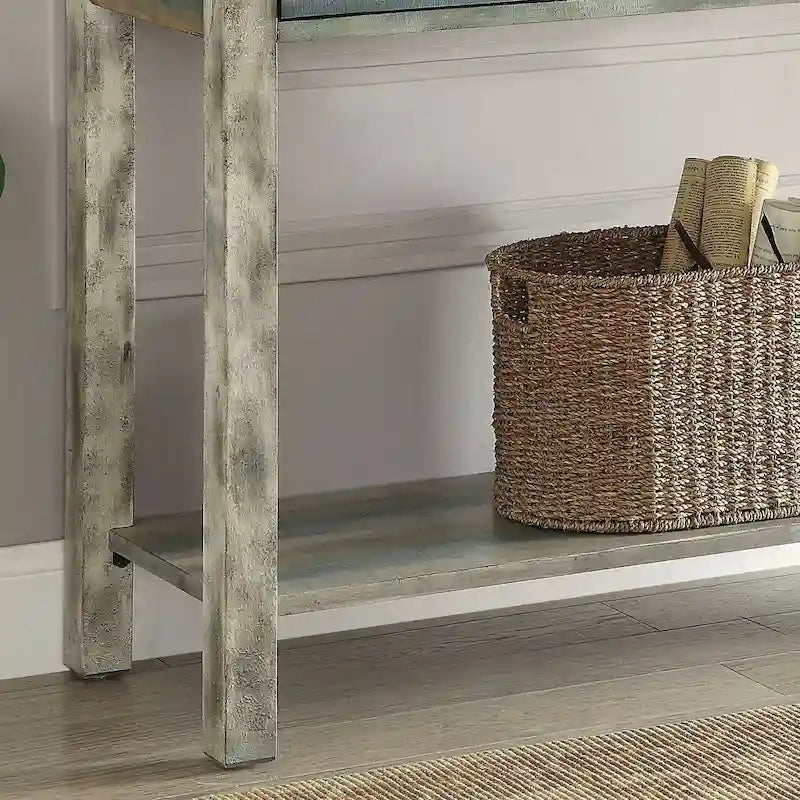 Console a 3 cassetti grigio antico e verde acqua
