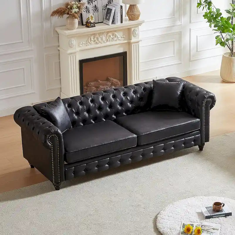 Divano a 3 posti Chesterfield 85.5 in tessuto tecnico con cuscini