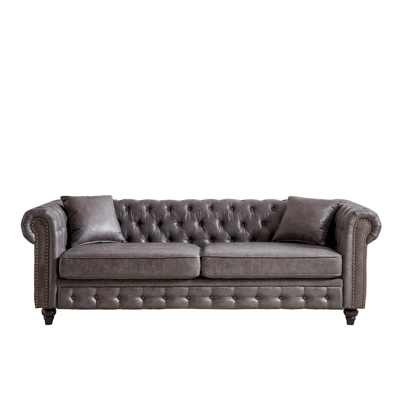 Divano a 3 posti Chesterfield 85.5 in tessuto tecnico con cuscini
