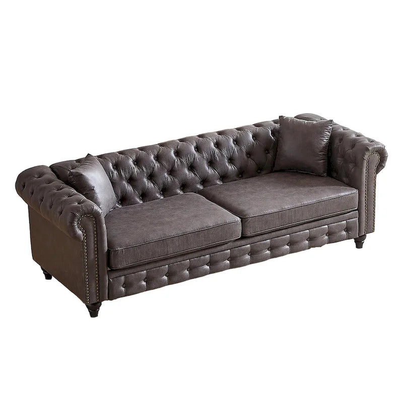 Divano a 3 posti Chesterfield 85.5 in tessuto tecnico con cuscini