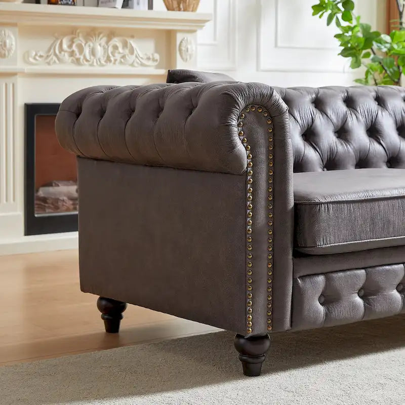 Divano a 3 posti Chesterfield 85.5 in tessuto tecnico con cuscini