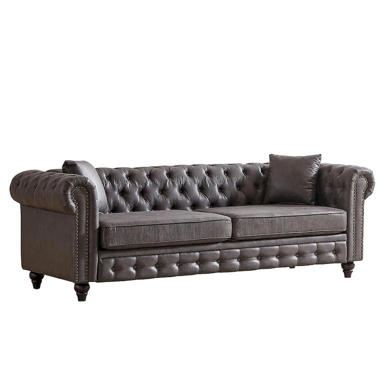 Divano a 3 posti Chesterfield 85.5 in tessuto tecnico con cuscini
