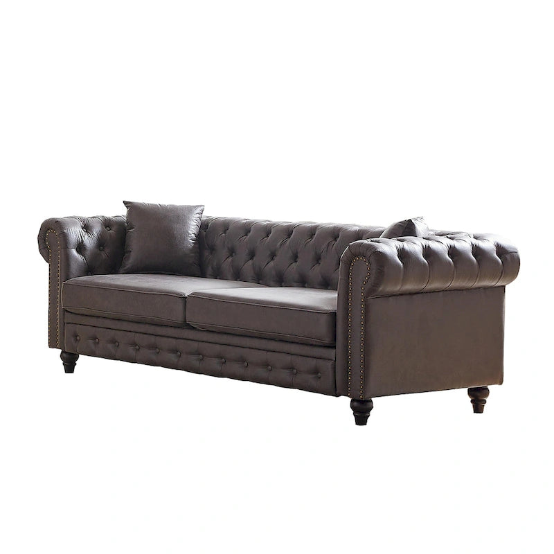 Divano a 3 posti Chesterfield 85.5 in tessuto tecnico con cuscini