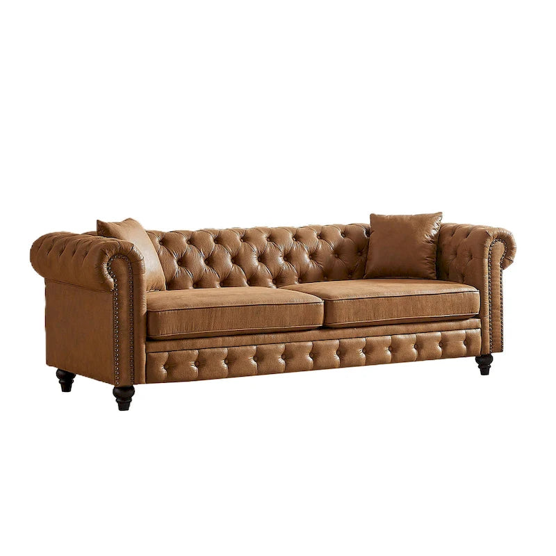 Divano a 3 posti Chesterfield 85.5 in tessuto tecnico con cuscini