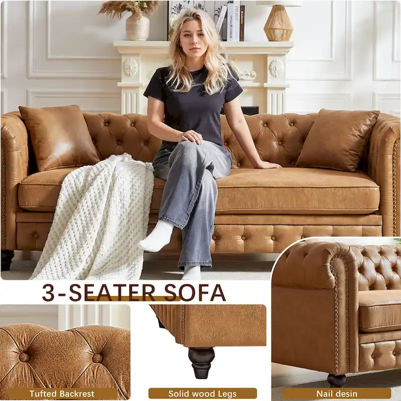 Divano a 3 posti Chesterfield 85.5 in tessuto tecnico con cuscini