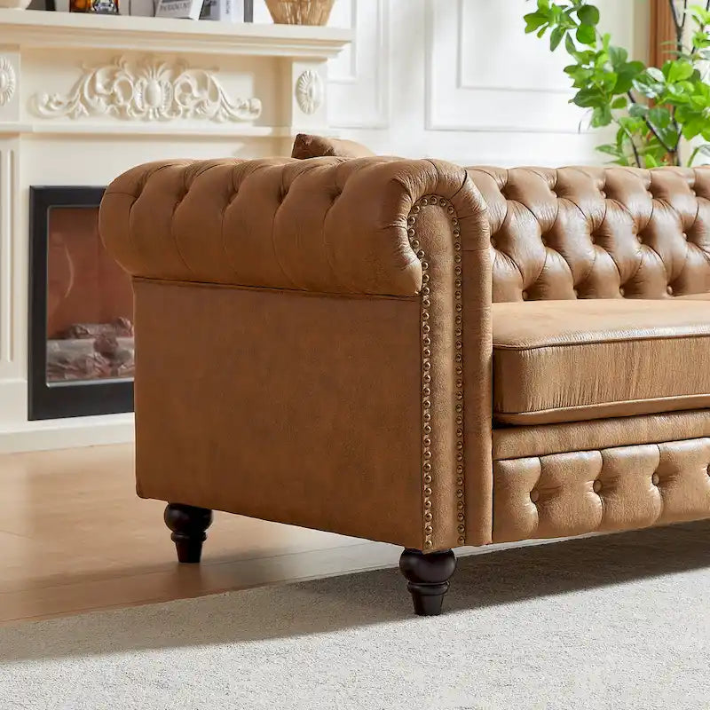 Divano a 3 posti Chesterfield 85.5 in tessuto tecnico con cuscini