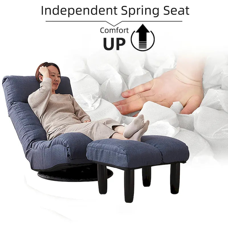 Set reclinabile girevole senza braccioli Navy con pouf, poggiatesta e schienale regolabili