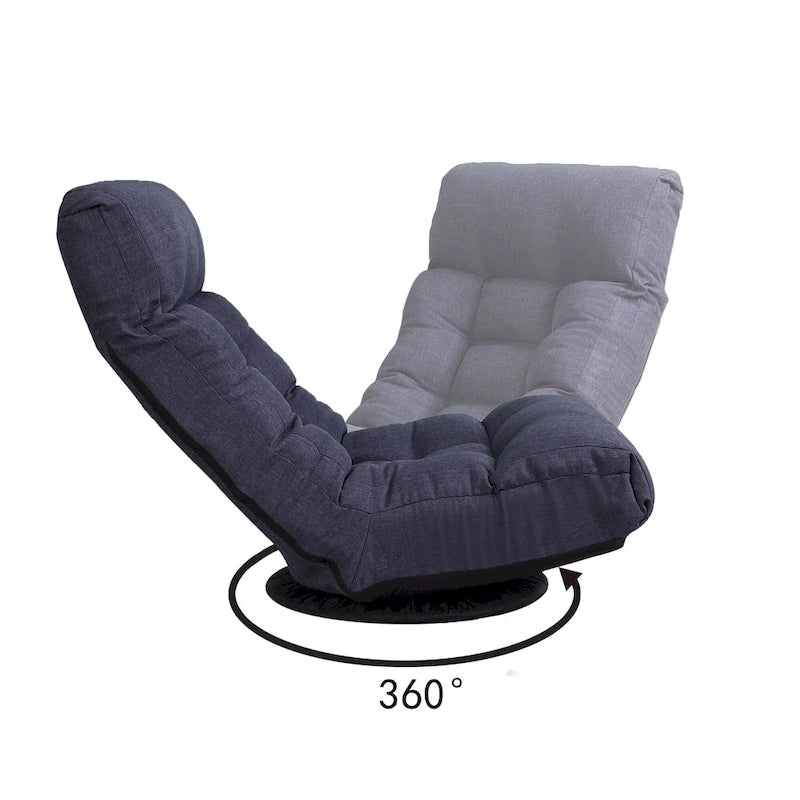 Set reclinabile girevole senza braccioli Navy con pouf, poggiatesta e schienale regolabili
