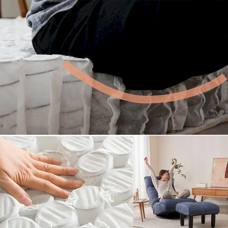 Set reclinabile girevole senza braccioli Navy con pouf, poggiatesta e schienale regolabili