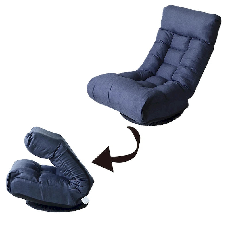 Set reclinabile girevole senza braccioli Navy con pouf, poggiatesta e schienale regolabili