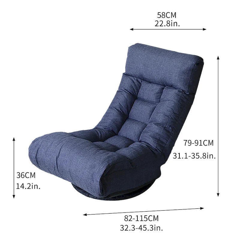 Set reclinabile girevole senza braccioli Navy con pouf, poggiatesta e schienale regolabili