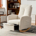 Sedia a Dondolo Moderna Beige con Schienale Alto 35.8, Poggiapiedi e Gambe in Legno