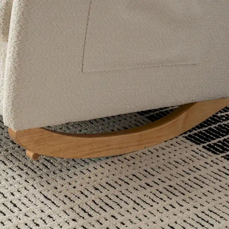 Sedia a Dondolo Moderna Beige con Schienale Alto 35.8, Poggiapiedi e Gambe in Legno