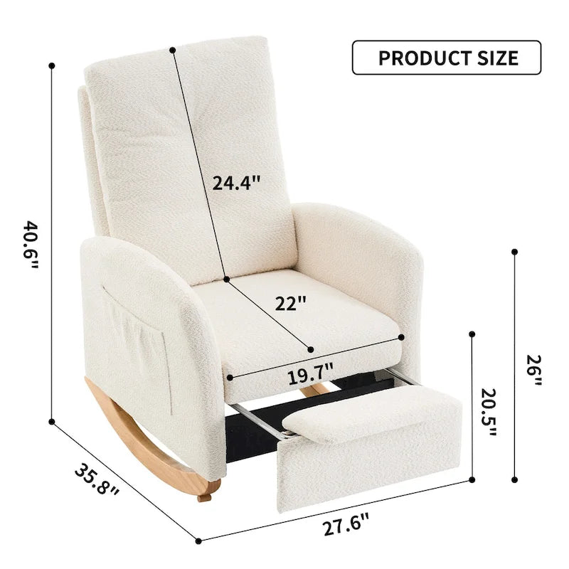 Sedia a Dondolo Moderna Beige con Schienale Alto 35.8, Poggiapiedi e Gambe in Legno
