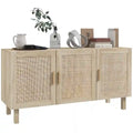 Credenza Buffet, Mobile da Cucina, Mobile Bar per Caffè con 3 Ante in Rattan e Ripiani Regolabili, Naturale Misto