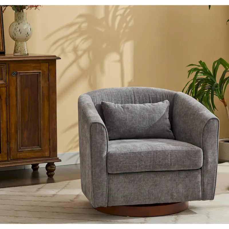 Poltroncina girevole a 360° accent in tessuto grigio 28.35 con base in legno
