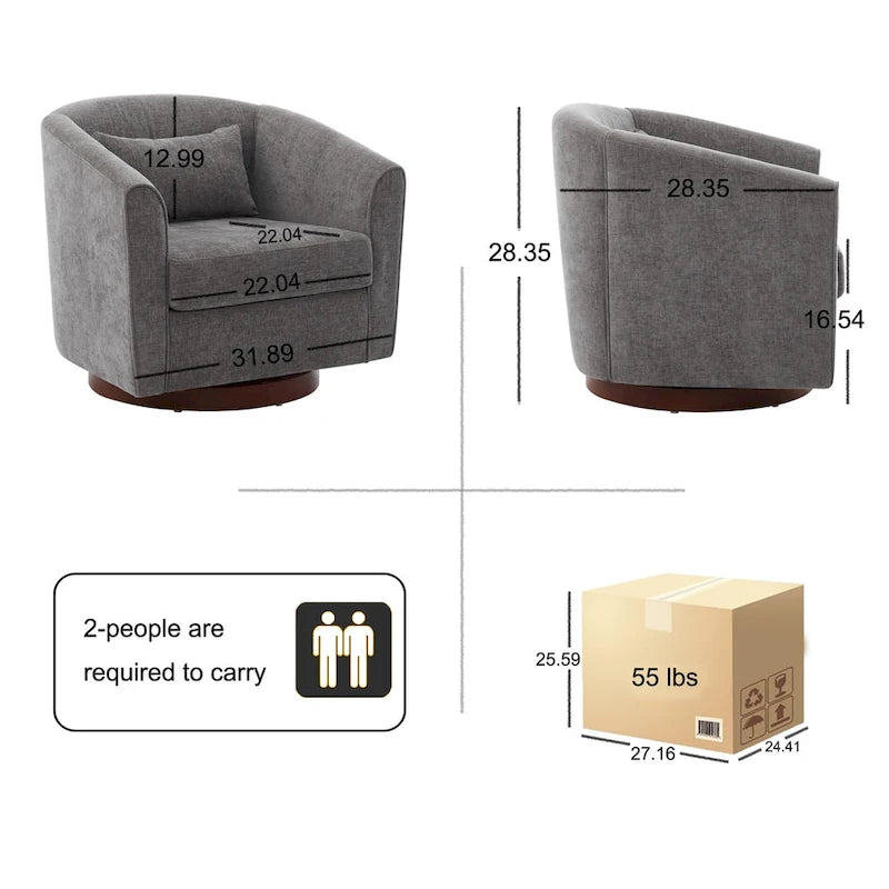 Poltroncina girevole a 360° accent in tessuto grigio 28.35 con base in legno
