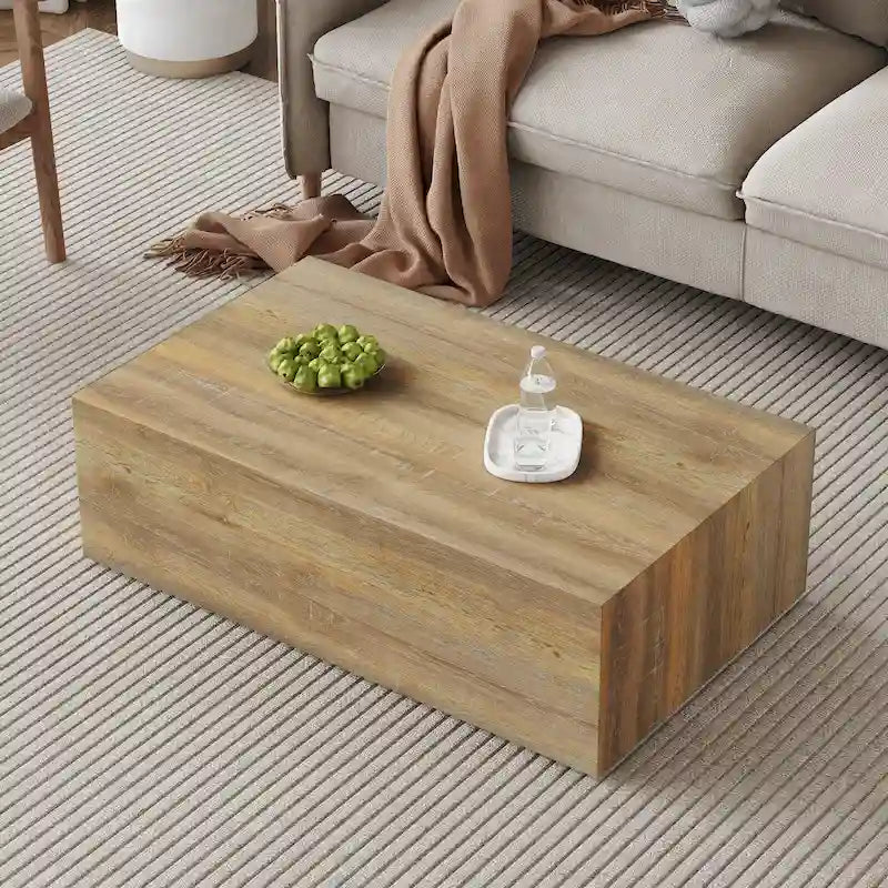 Tavolino moderno in MDF, motivi a trama color legno chiaro, design elegante, 39.3*23.6*12