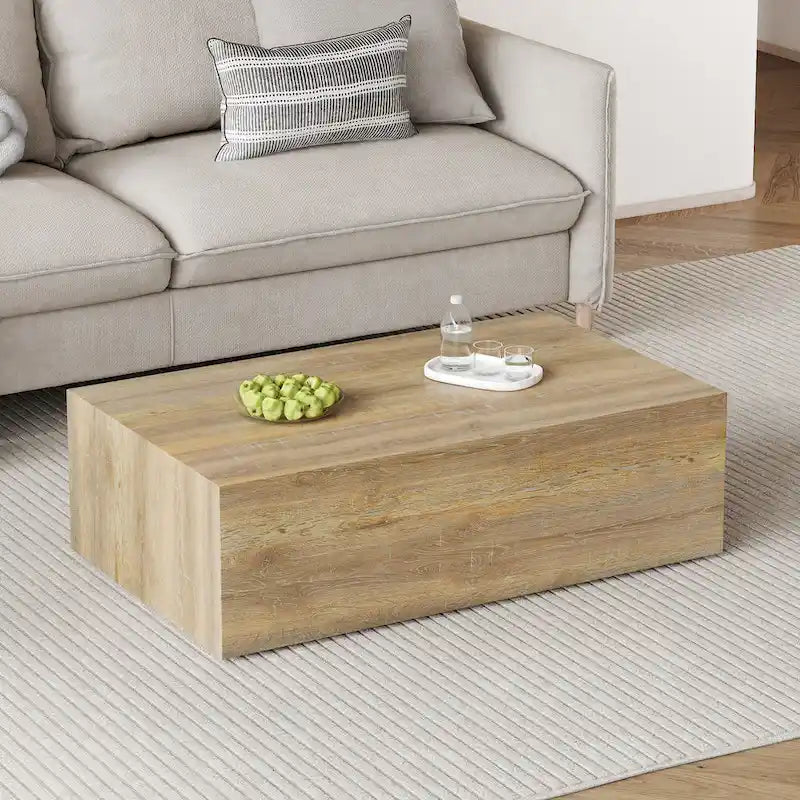 Tavolino moderno in MDF, motivi a trama color legno chiaro, design elegante, 39.3*23.6*12