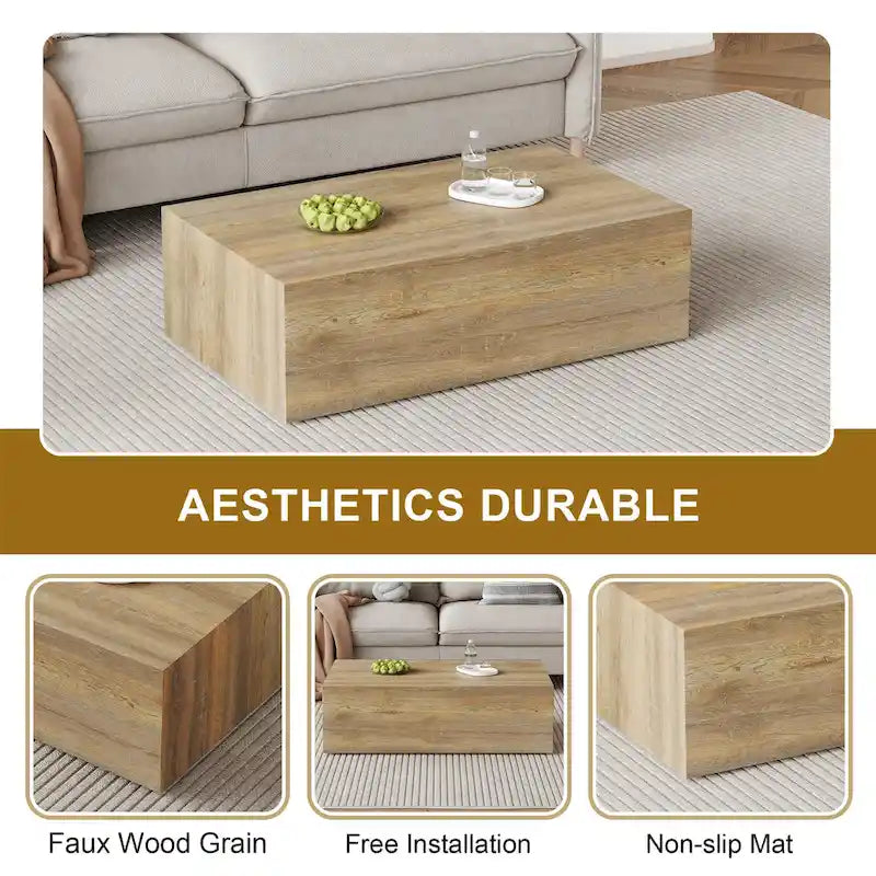 Tavolino moderno in MDF, motivi a trama color legno chiaro, design elegante, 39.3*23.6*12