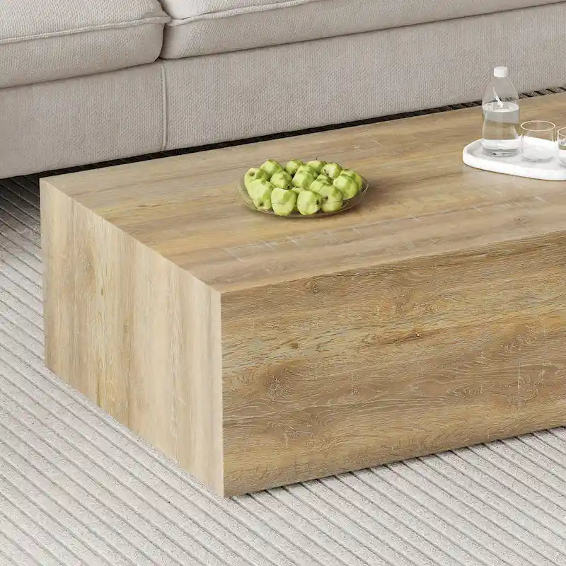 Tavolino moderno in MDF, motivi a trama color legno chiaro, design elegante, 39.3*23.6*12
