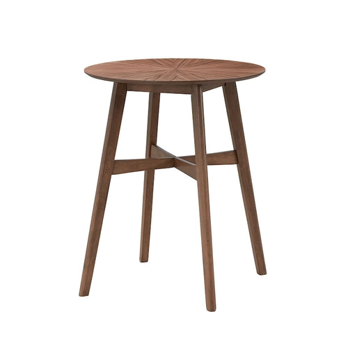 Table de bar ronde moderne de 31,5 po avec pieds en bois massif et barre transversale renforcée, convient pour bar, café, cuisine, salon