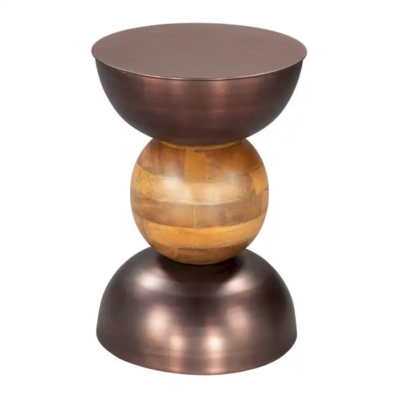HomeRoots Tavolino rotondo con piedistallo in ferro bronzo e marrone e legno massello 20 - 14' X '20.3' X '14