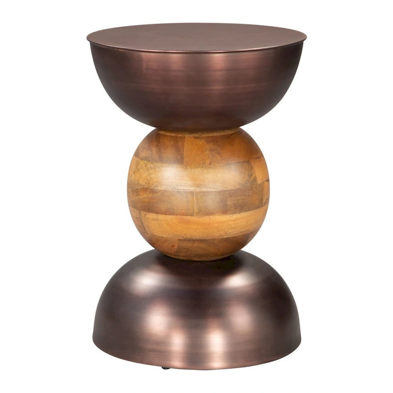 HomeRoots Tavolino rotondo con piedistallo in ferro bronzo e marrone e legno massello 20 - 14' X '20.3' X '14