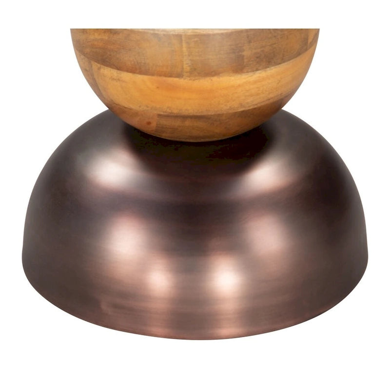 HomeRoots Tavolino rotondo con piedistallo in ferro bronzo e marrone e legno massello 20 - 14' X '20.3' X '14