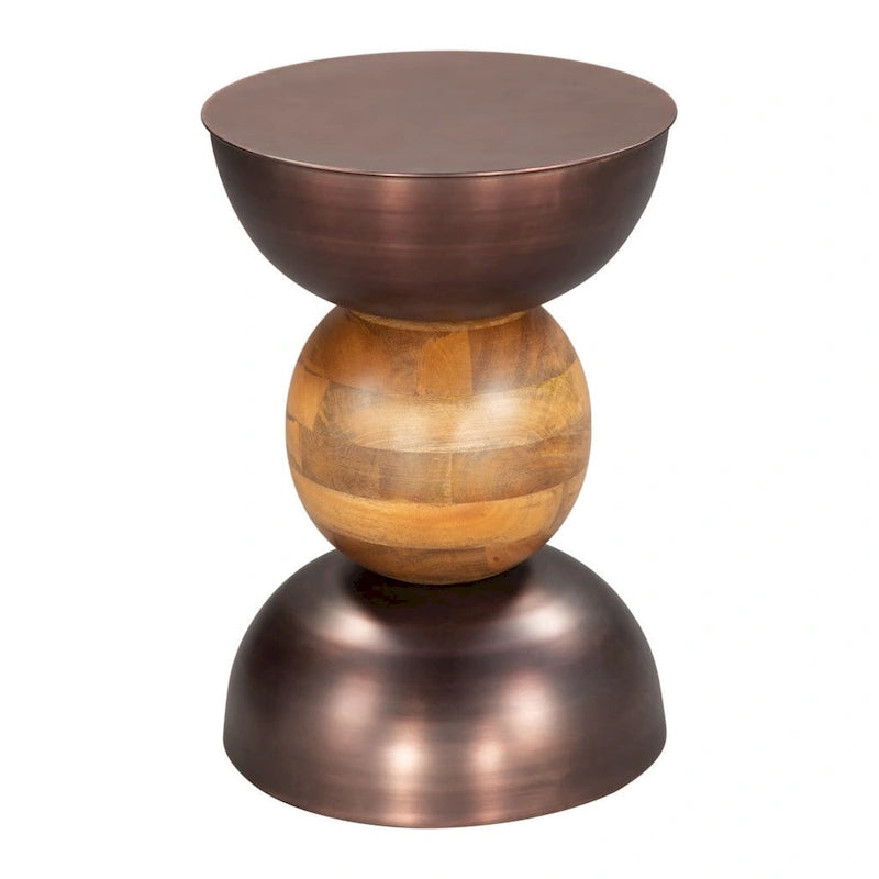 HomeRoots Tavolino rotondo con piedistallo in ferro bronzo e marrone e legno massello 20 - 14' X '20.3' X '14