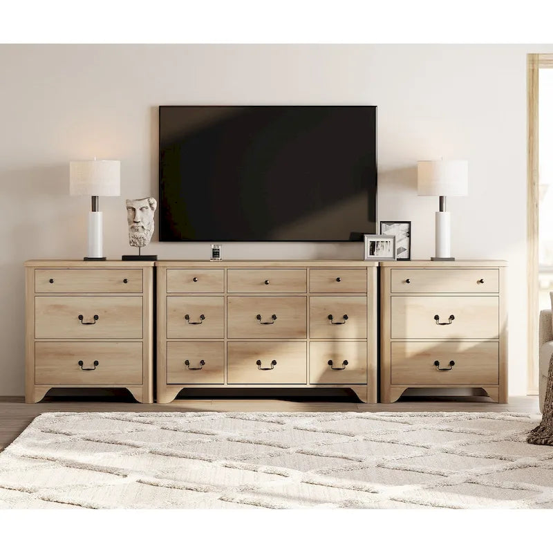 WAMPAT Mobile TV Rustico Grande da 116,5 W per TV fino a 120 Pollici, Centro di Intrattenimento con 15 Cassetti