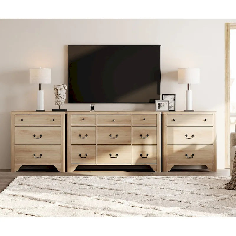 WAMPAT Mobile TV Rustico Grande da 116,5 W per TV fino a 120 Pollici, Centro di Intrattenimento con 15 Cassetti