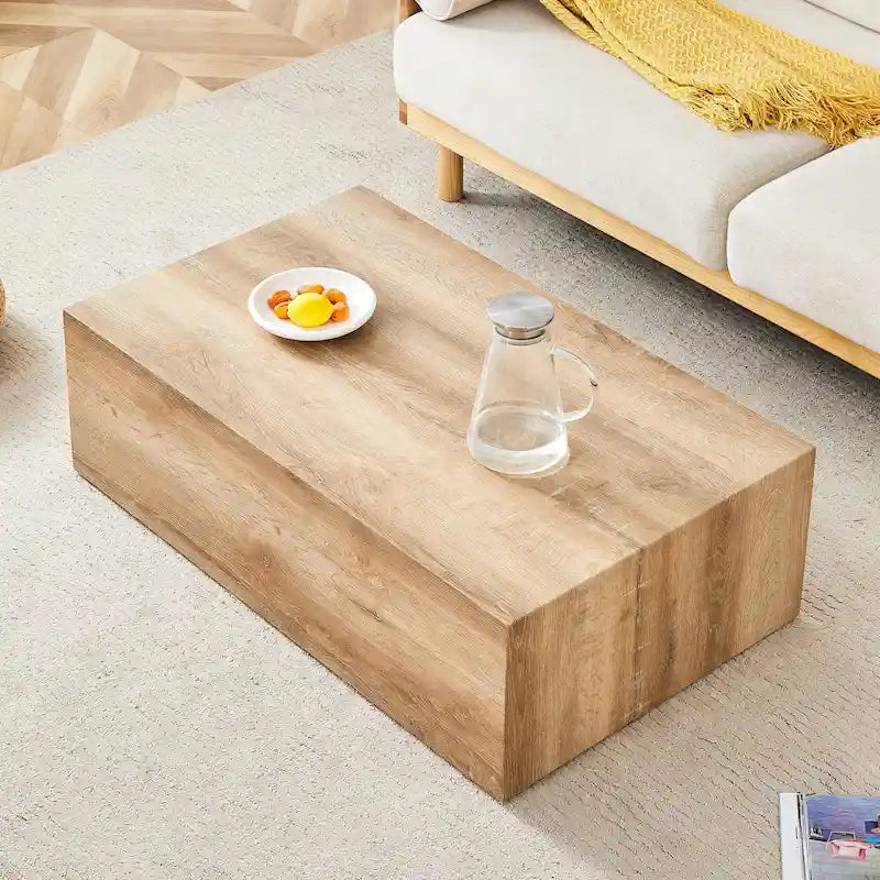 Tavolino da caffè rettangolare moderno con base solida, tavolino da centro in legno con texture effetto marmo per soggiorno