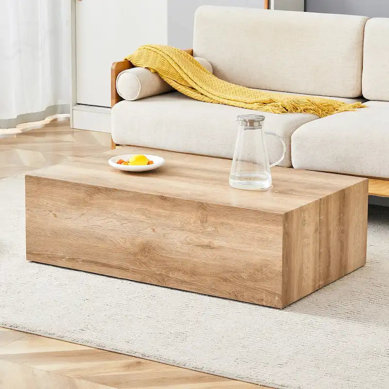 Tavolino da caffè rettangolare moderno con base solida, tavolino da centro in legno con texture effetto marmo per soggiorno