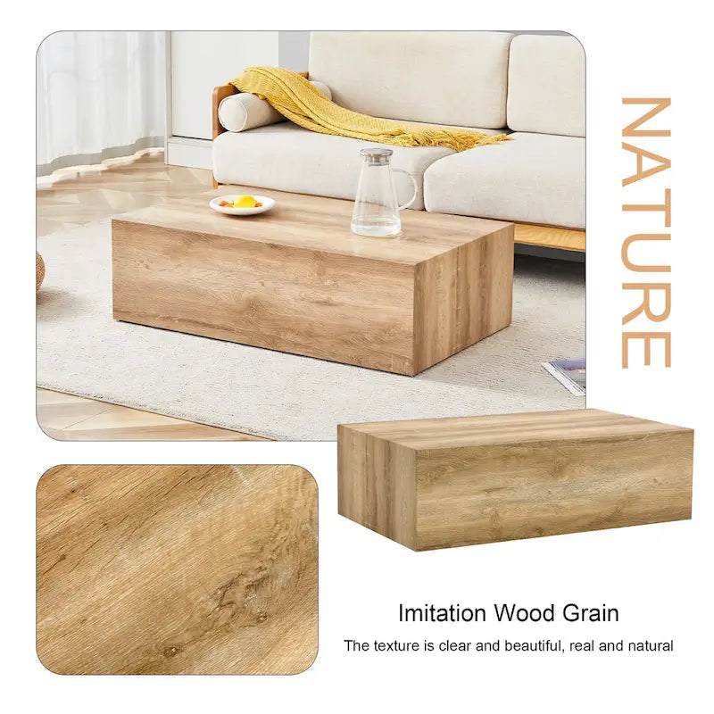 Tavolino da caffè rettangolare moderno con base solida, tavolino da centro in legno con texture effetto marmo per soggiorno