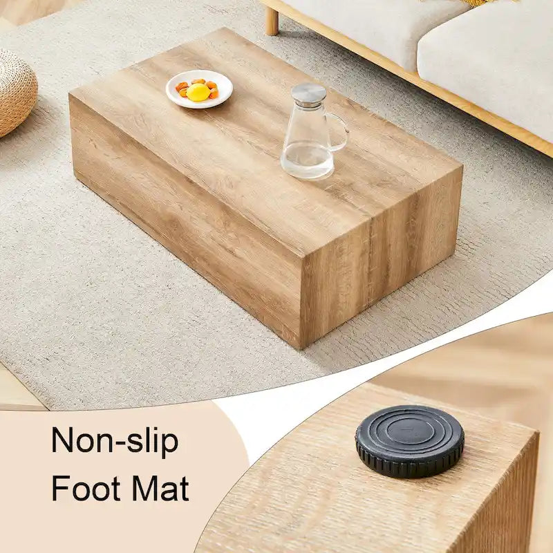 Tavolino da caffè rettangolare moderno con base solida, tavolino da centro in legno con texture effetto marmo per soggiorno
