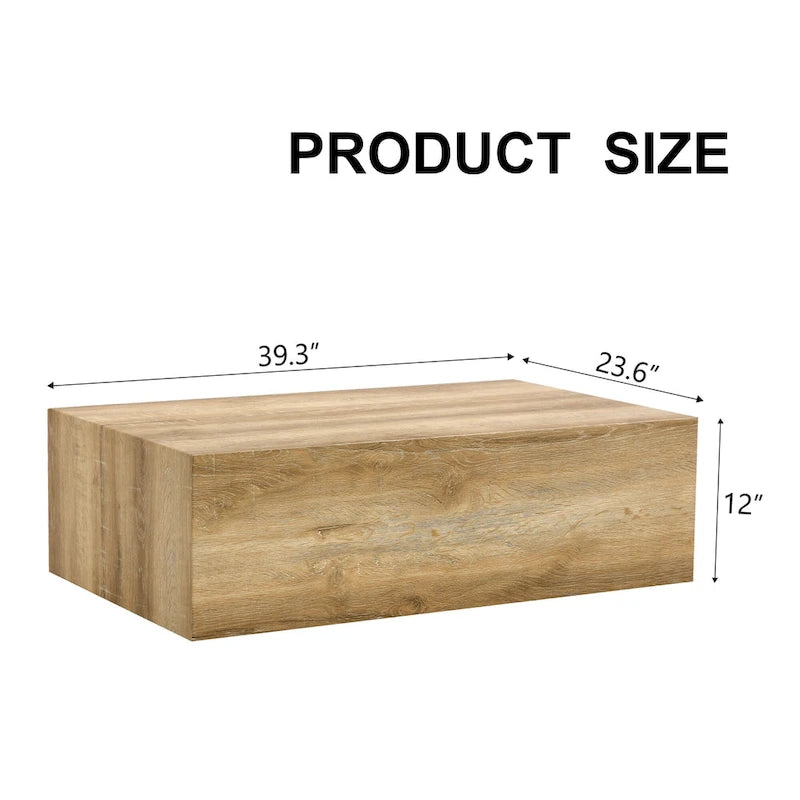Tavolino da caffè rettangolare moderno con base solida, tavolino da centro in legno con texture effetto marmo per soggiorno