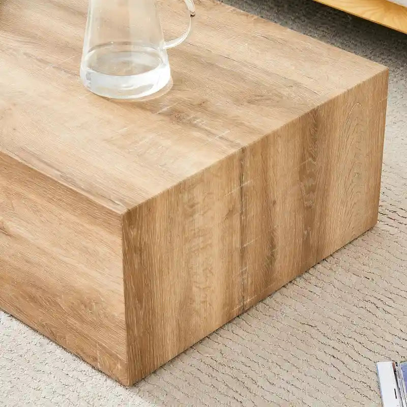 Tavolino da caffè rettangolare moderno con base solida, tavolino da centro in legno con texture effetto marmo per soggiorno