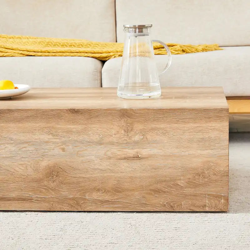 Tavolino da caffè rettangolare moderno con base solida, tavolino da centro in legno con texture effetto marmo per soggiorno