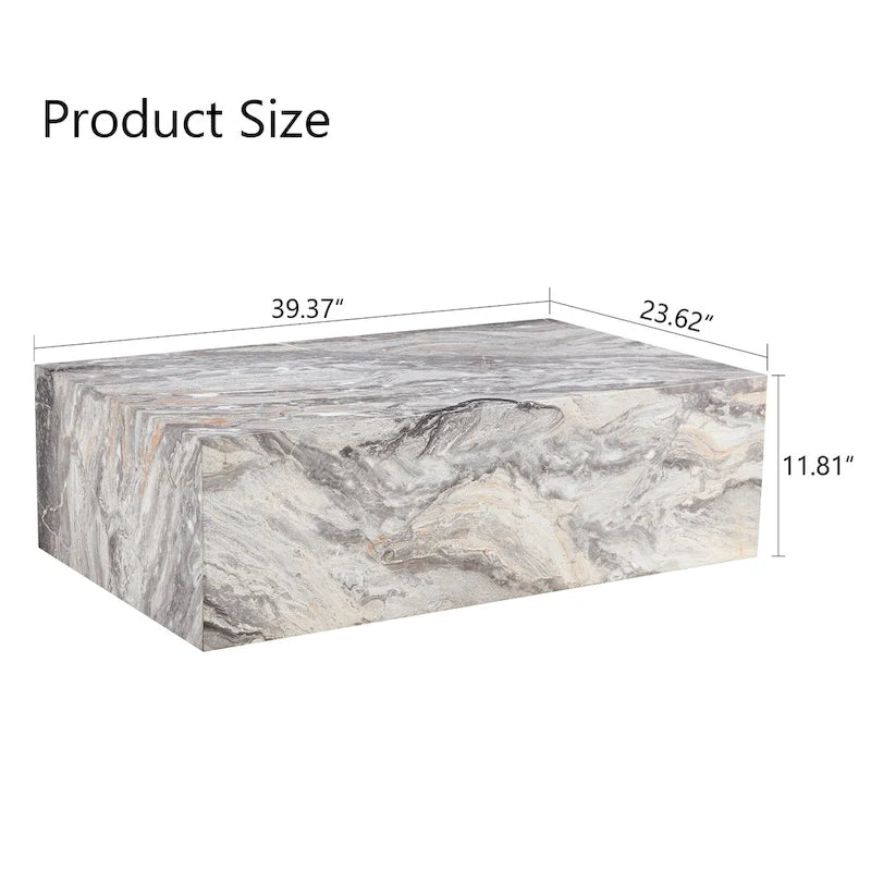 Tavolino da caffè rettangolare moderno con base solida, tavolino da centro in legno con texture effetto marmo per soggiorno