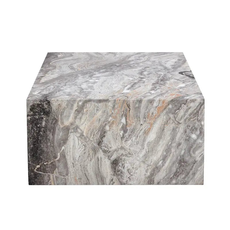 Tavolino da caffè rettangolare moderno con base solida, tavolino da centro in legno con texture effetto marmo per soggiorno