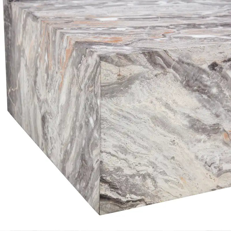 Tavolino da caffè rettangolare moderno con base solida, tavolino da centro in legno con texture effetto marmo per soggiorno