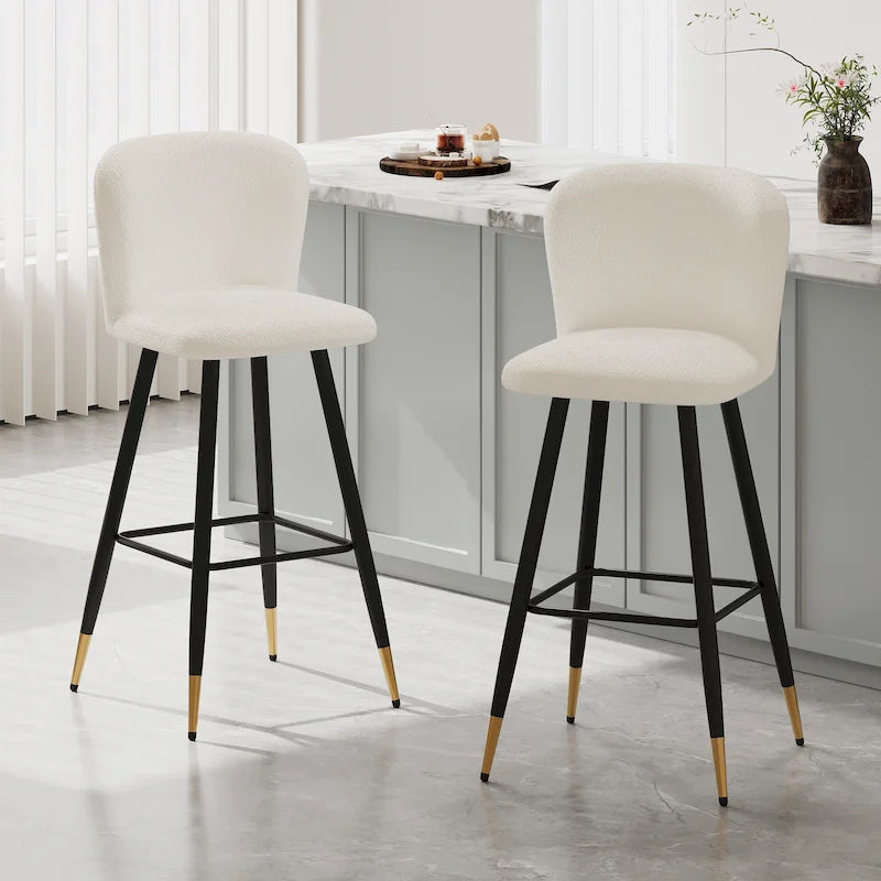 Roomfitters Sgabello da bar moderno 30, Sedile bianco con gambe in metallo nero e punte dorate, Sedia da bar contemporanea, Bianco